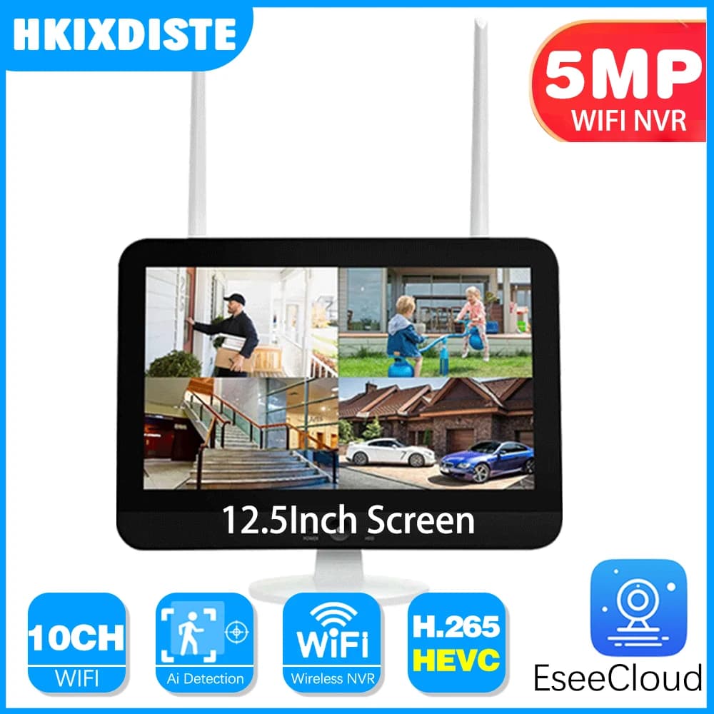 10CH 12.5 pollici WiFi Monitor con schermo Sistema wireless 5MP NVR Sicurezza WiFi Telecamera IP Sorveglianza Rilevazione movimento ESeeCloud IP Pro
