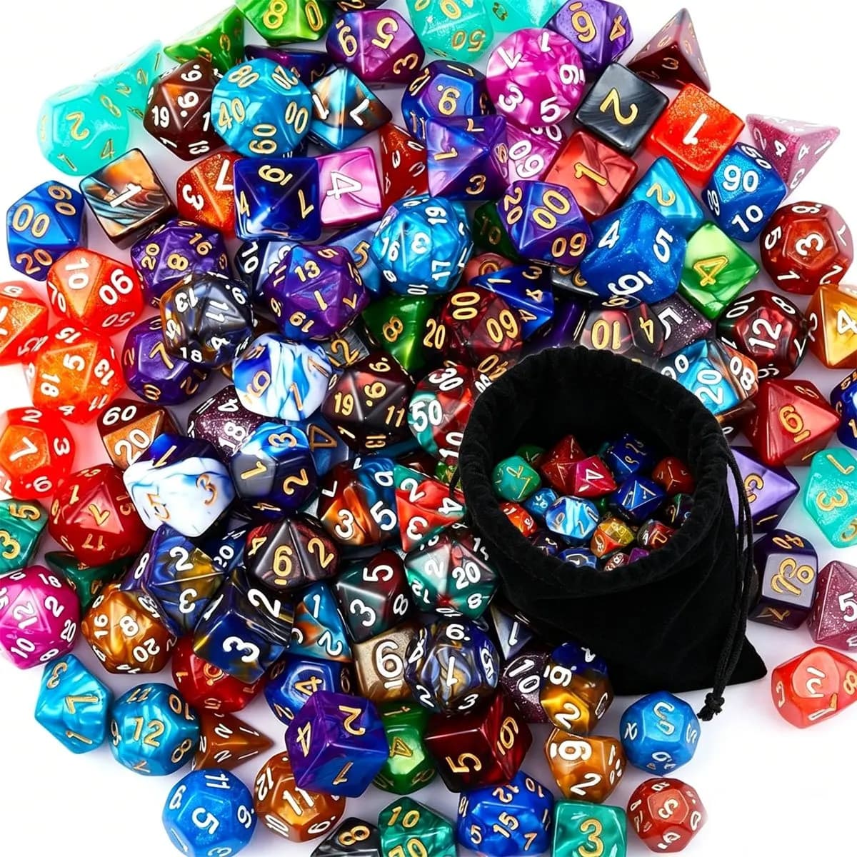 Set di 42 Dadi Poliedrici DND con Sacchetto Nero con Coulisse - Facce Codificate a Colori per RPG, D&D, Dungeons & Dragons, Giochi da Tavolo ZSY