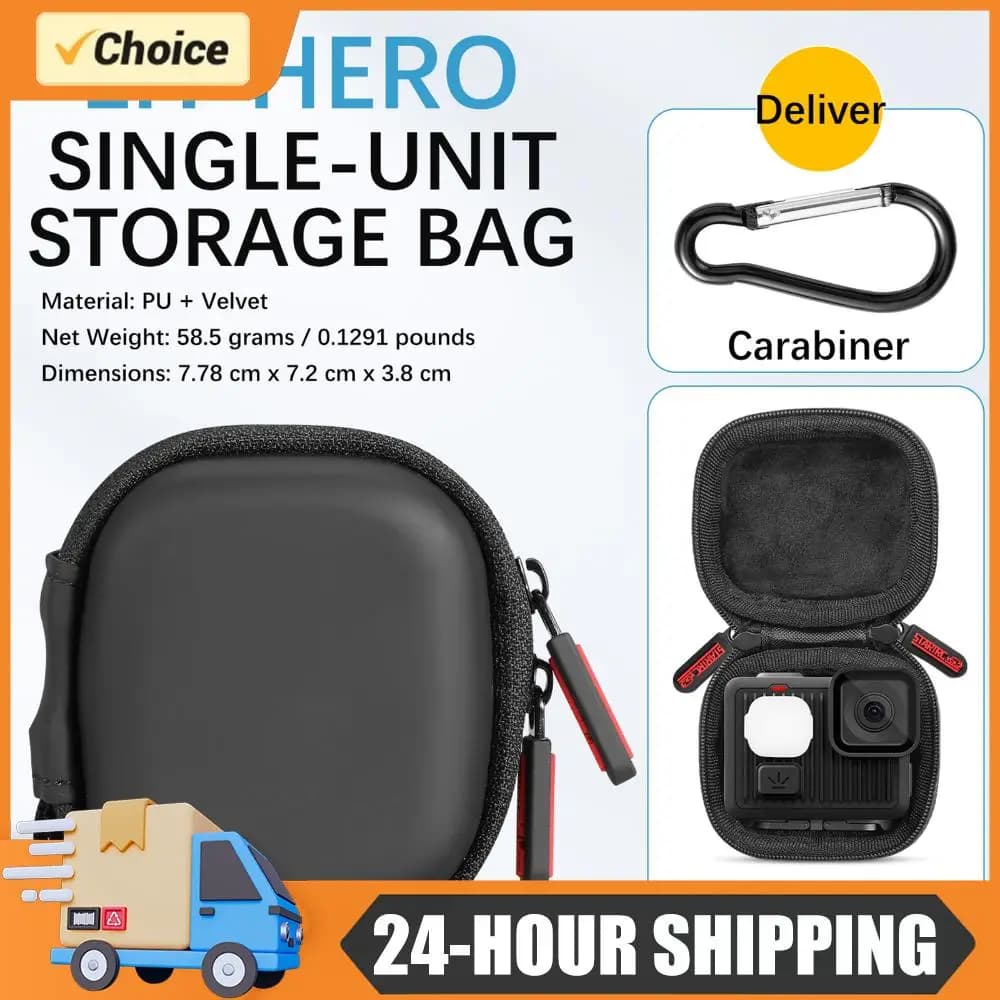 Borsa Portatile in PU per Accessori GoPro Hero, Custodia Protettiva con Moschettone, Resistente ai Graffi