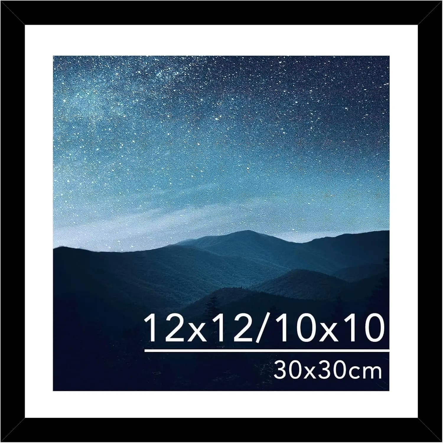 Cornice 12x12 con passepartout per Diamond Art, foto fino a 30x30cm, nera da appendere con plexiglass