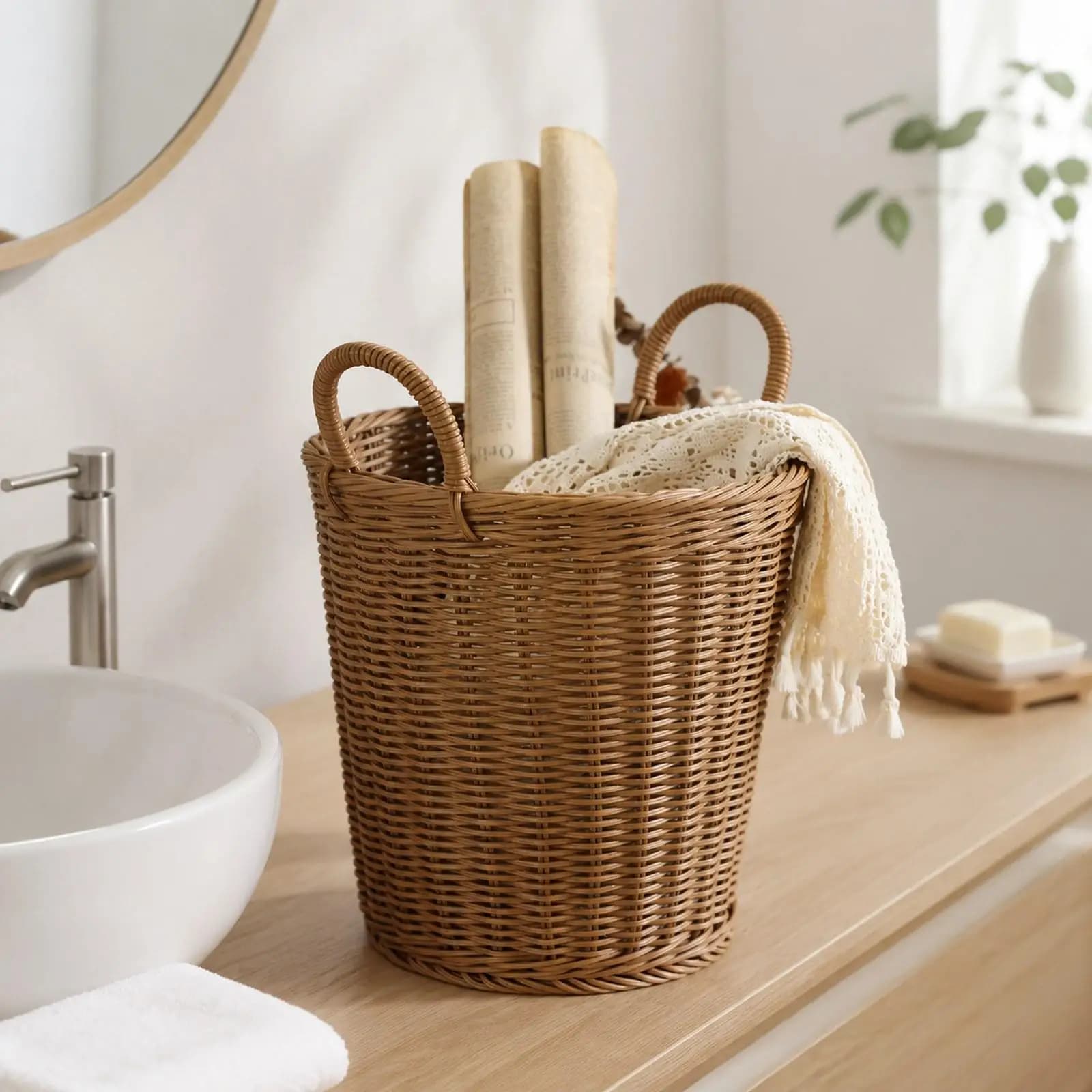 Laundry Hamper Woven Laundry Basket Rustic Comfortable Multipurpose Storage Bin for Blanket Bed Sheets Bedroom Dorm Apartment