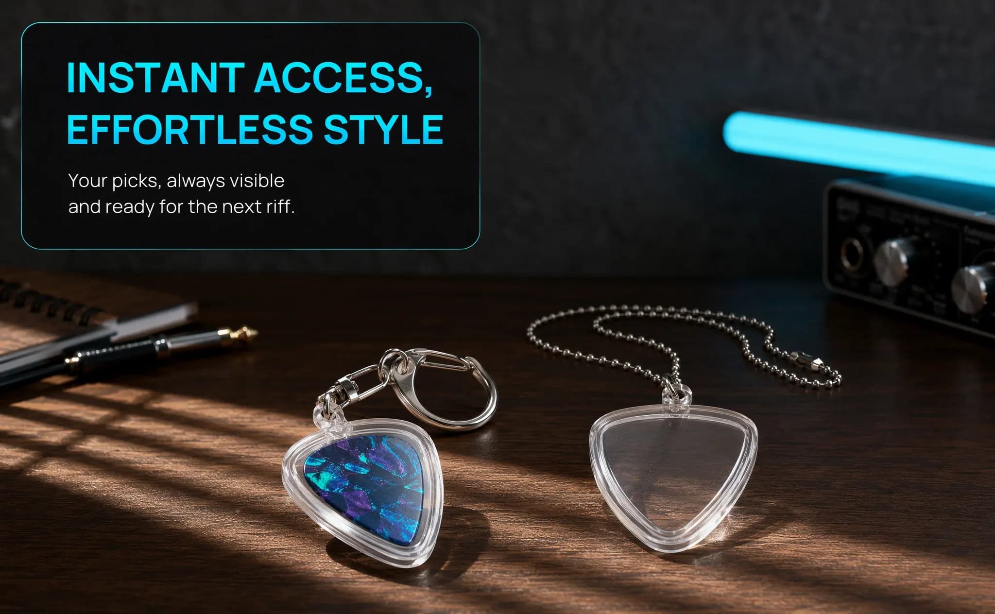 2Pcs Sleek Transparent Guitar Pick Holder Case Portable Plectrum Display Box Keychain Pendant for Guitarists Music Players