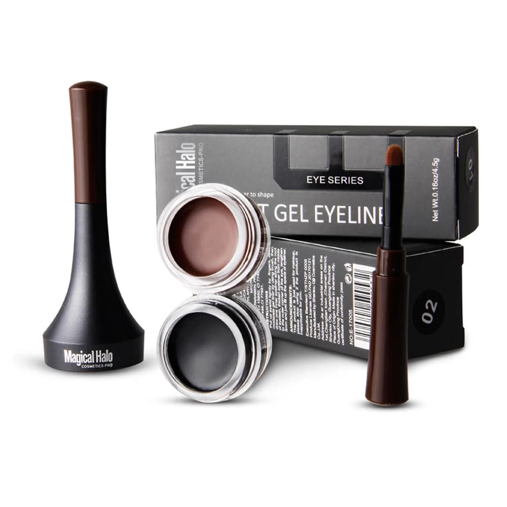 Magical Halo 2 colors brown black eyeliner gel cream for waterproof eyeliner with brush makeup kit for long lasting eyebrows