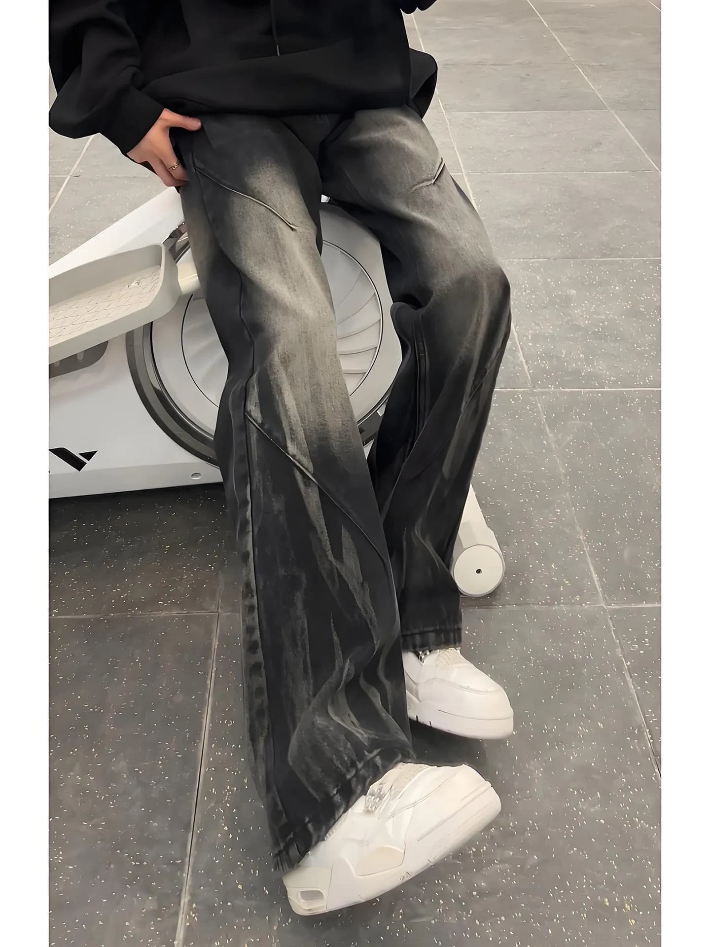Washed Tie Dye Flared Men's Jeans Straight American Vibe Trendy Brand Handsome Streetwear Wide Leg Pants Casual Loose Fit