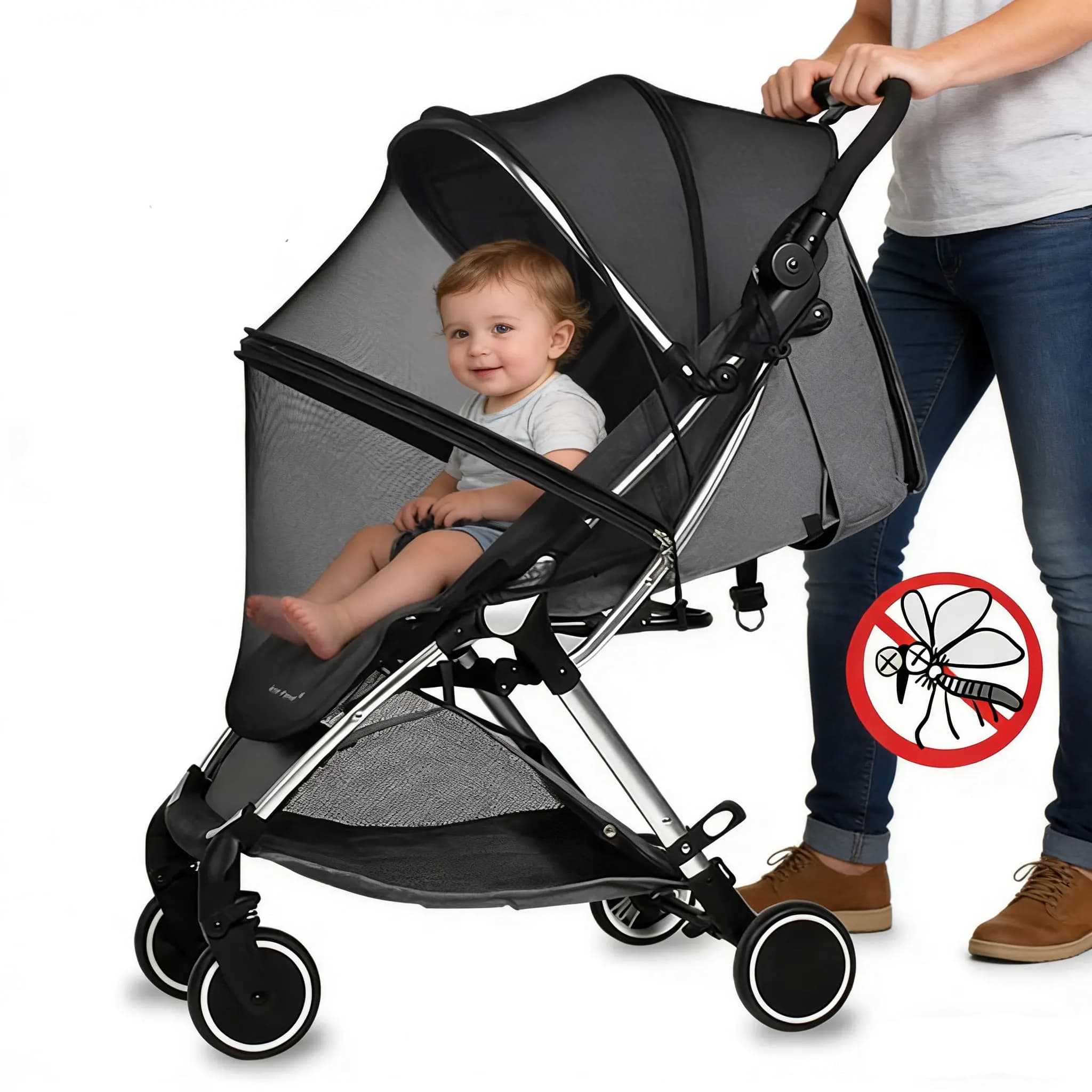 Zanzariera con cerniera per passeggino, pieghevole, non necessita di installazione, copertura antizanzare per carrello, protezione da zanzare e insetti