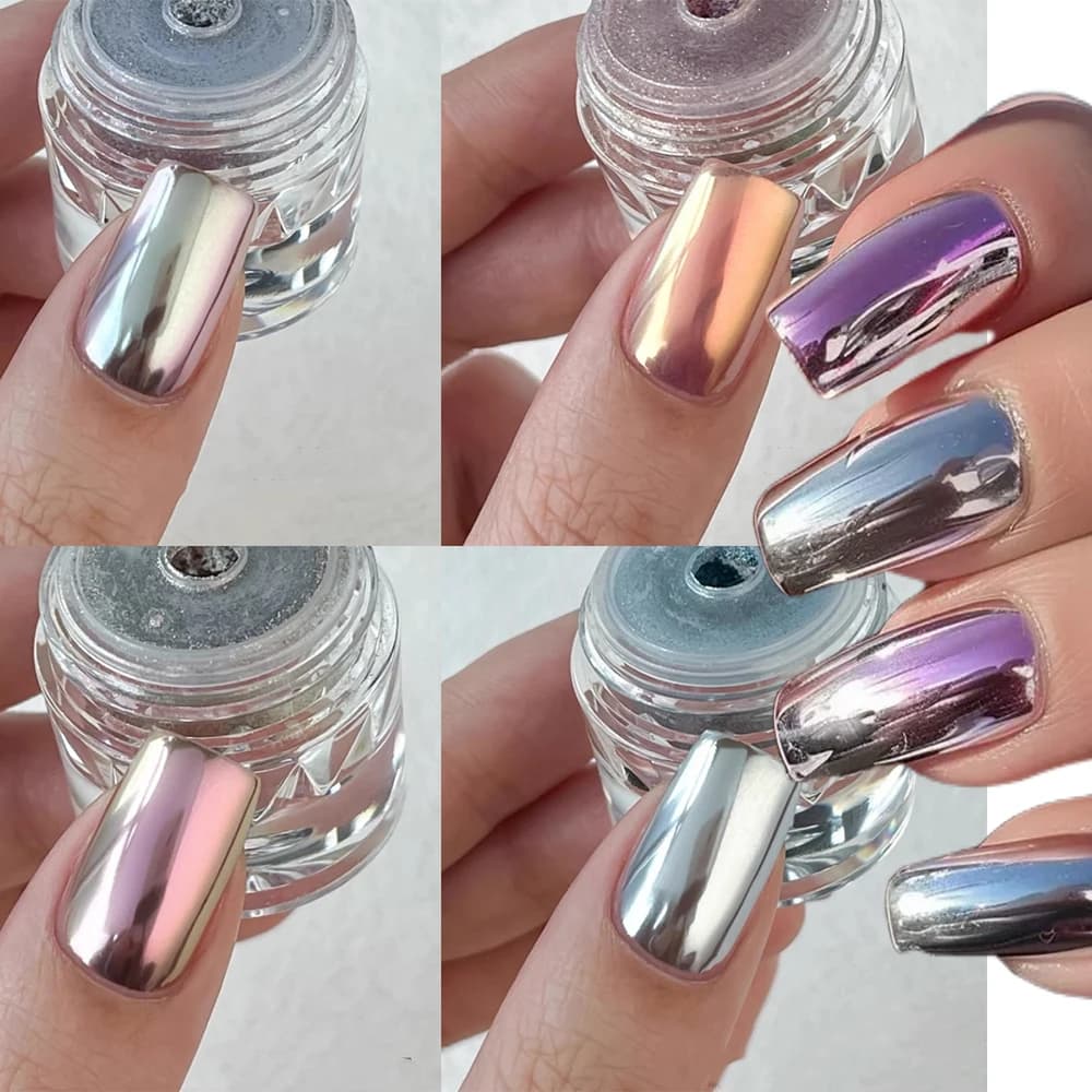 1Box Chameleon Glitter Magic Mirror Nail Powder Metallic Chrome Rubbing Pigment Reflective Mirror Shine Nail Art Glitters Dust