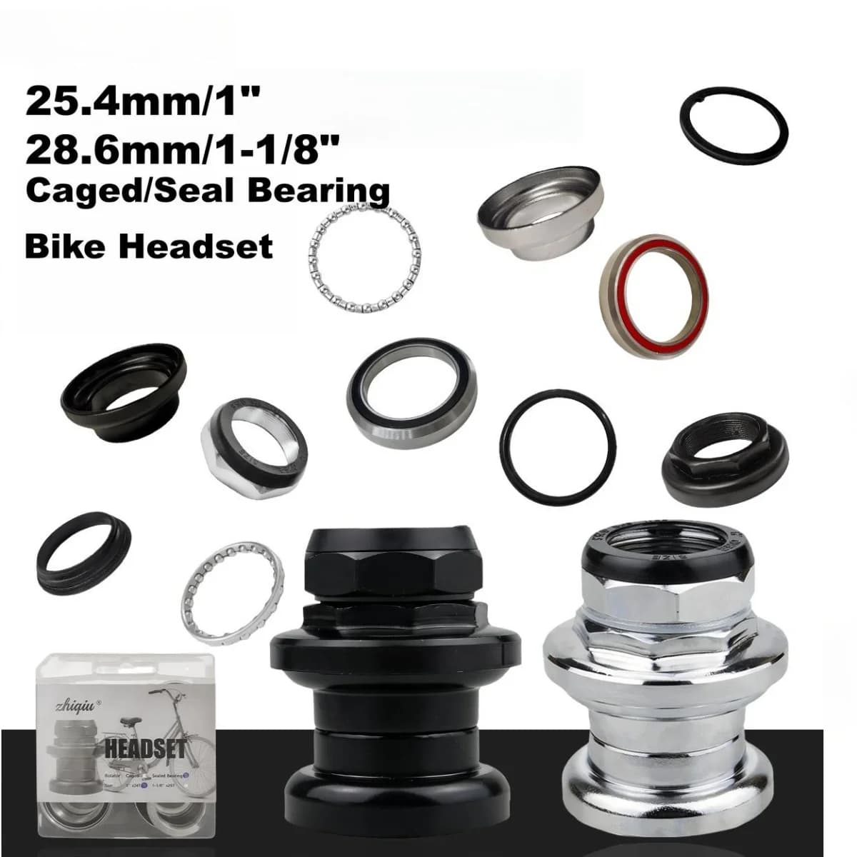 Cuscinetto per Bicicletta con Gabbia Filettata e Sigillata da 25,4MM/1" e 28,6MM/1-1/8", per Tubo Sterzo da 30MM/34MM, Leggero