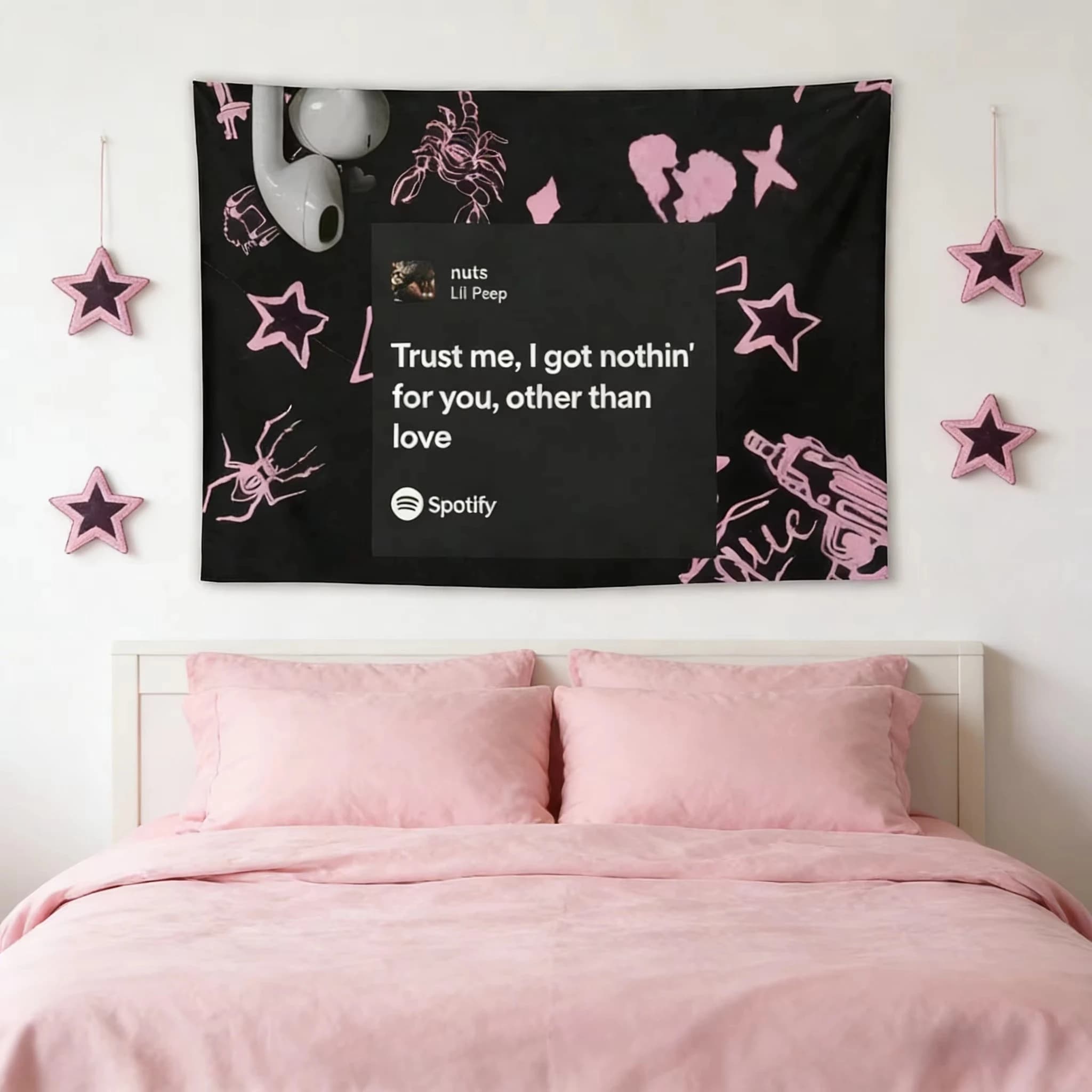 Tapestry Lil Peep per Fan, Arte Murale 2D in Poliestere con Testo di Nuts per Camera da Letto, Dormitorio, Decorazione Emo Rap, Regalo