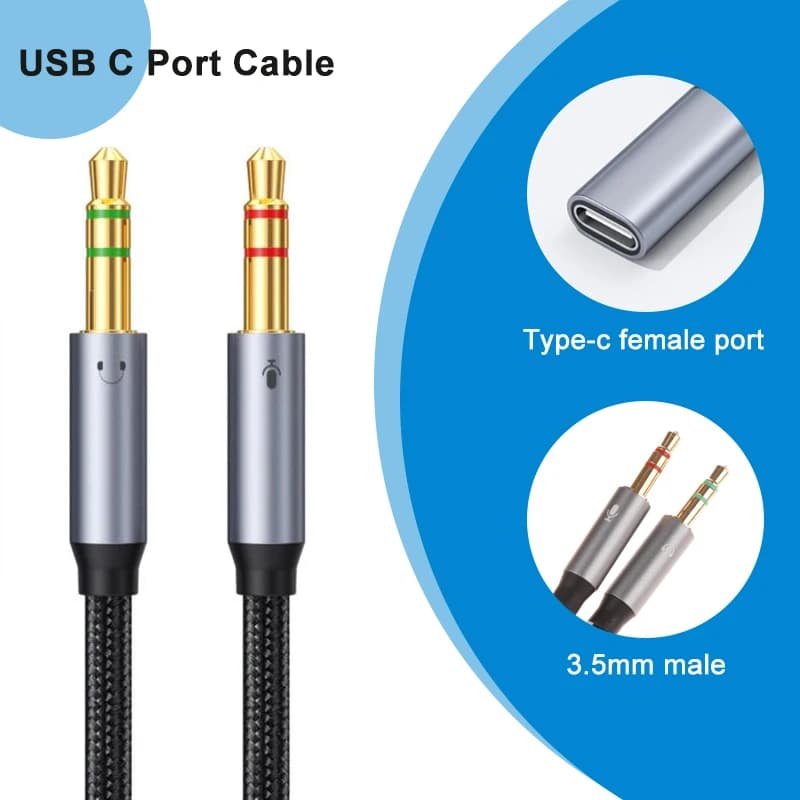 Adattatore Audio Aux da 3,5 mm Maschio a Type-C con Cavo di Conversione USB-C per Auricolari e Microfono, Accessorio per Telefono e Tablet PC (1 Pezzo)