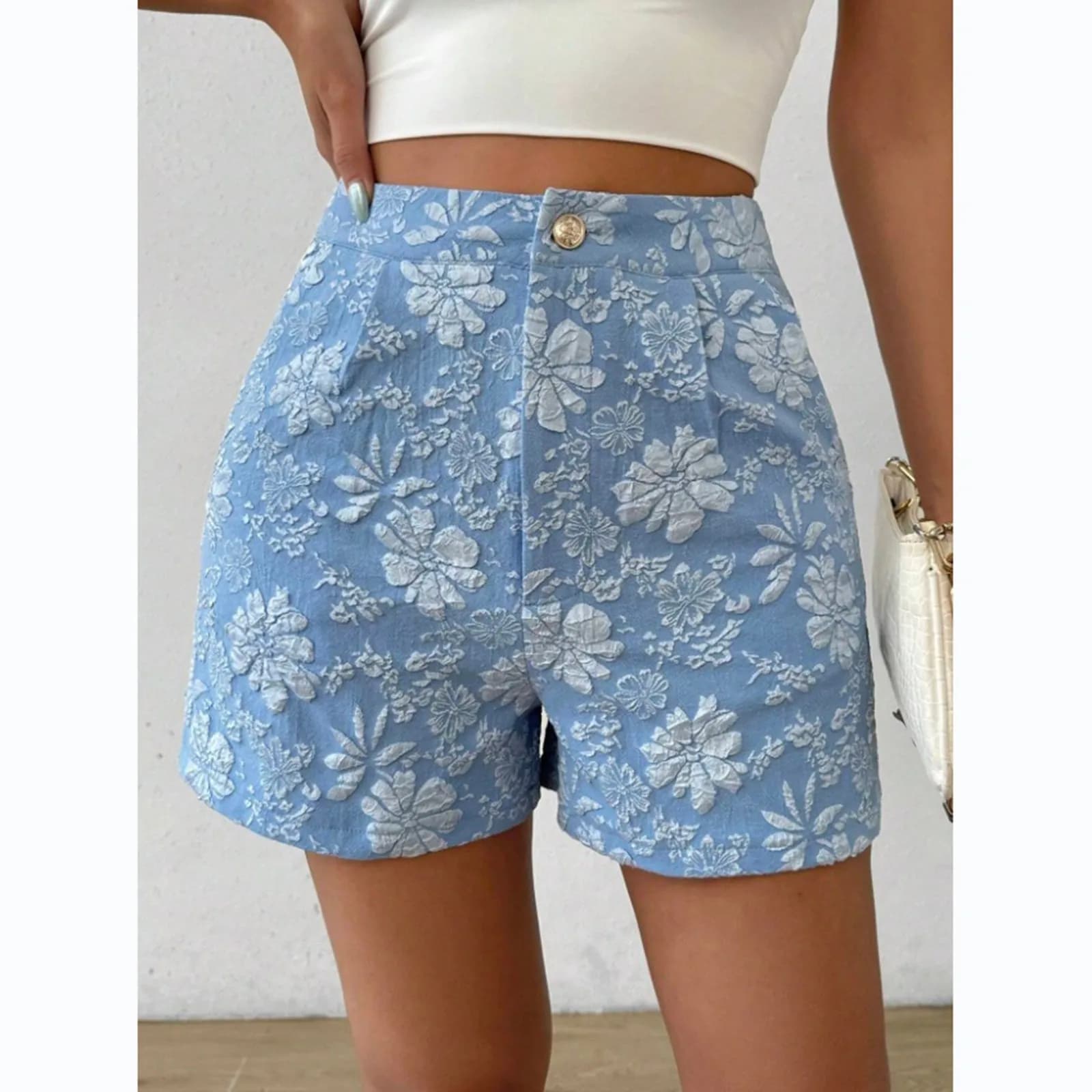 Shorts Women Slender Fake Denim Women'S Shorts Jacquard Lace Pants Summer Trousers Straight All-Match New Arrivals Feminine