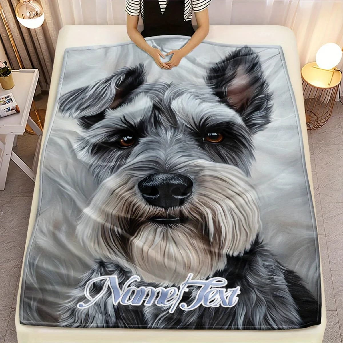 1 coperta personalizzabile per il viso Schnauzer: flanella leggera, morbida e calda, opzione nome personalizzato, ideale per letto, divano