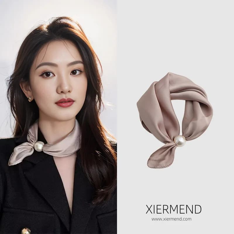 2025 Collane Perle Fibbie magnetiche Sciarpe Clavicole corte Accessori di abbigliamento Protezione del collo Sciarpe di seta solida da donna