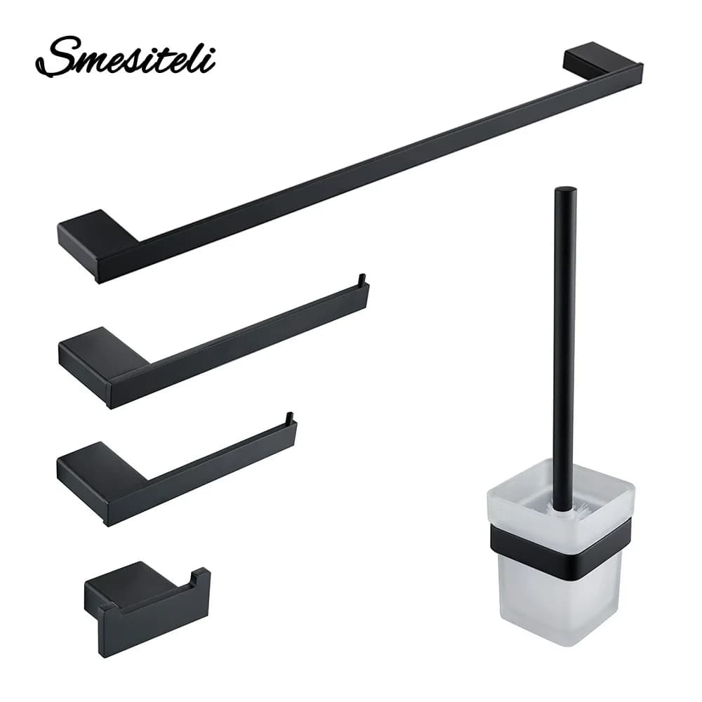 Accessori per il bagno Set hardware Nero opaco Porta carta in acciaio inossidabile SUS304 Porta spazzolino Porta asciugamani Ripiani da bagno