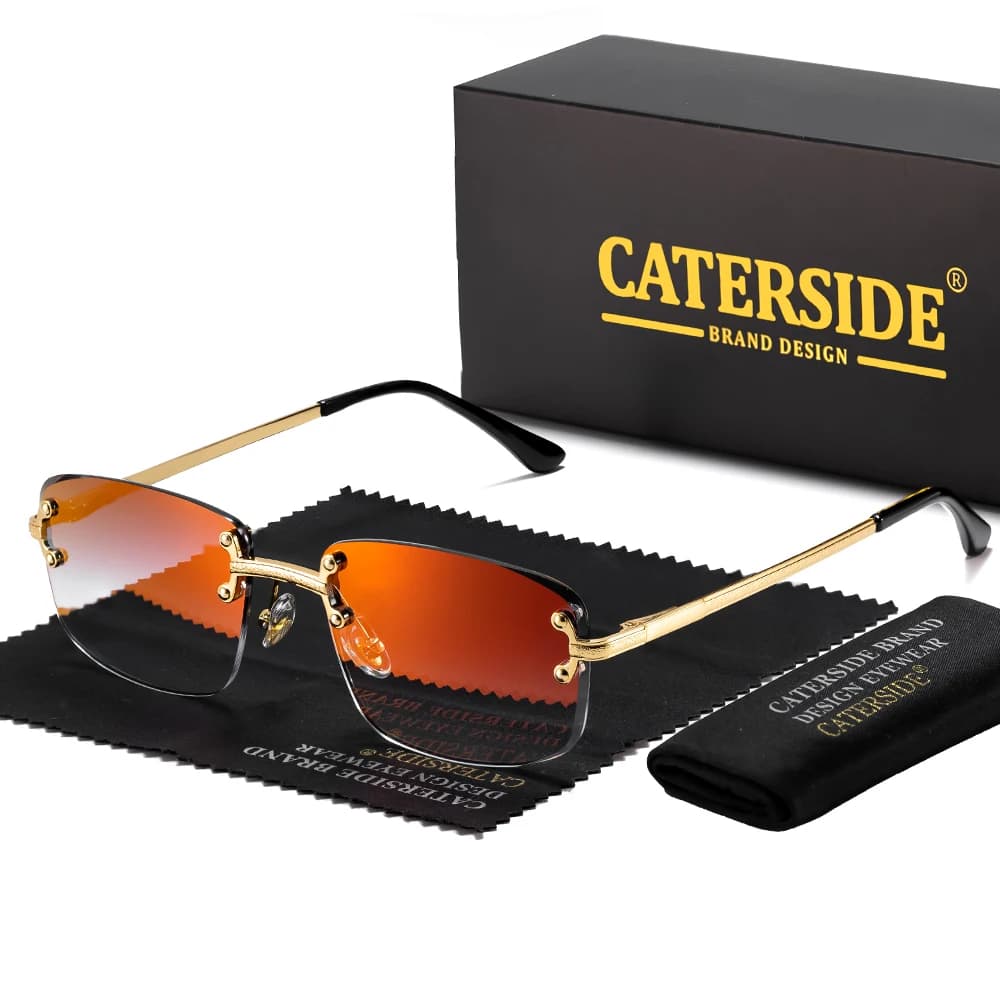 CATERSIDE Men's Rimless Sunglasses Metal Frame Gradient Punk Luxury Women's Sun Glasses Rectangle Seaside Travel Eyewear Uv400