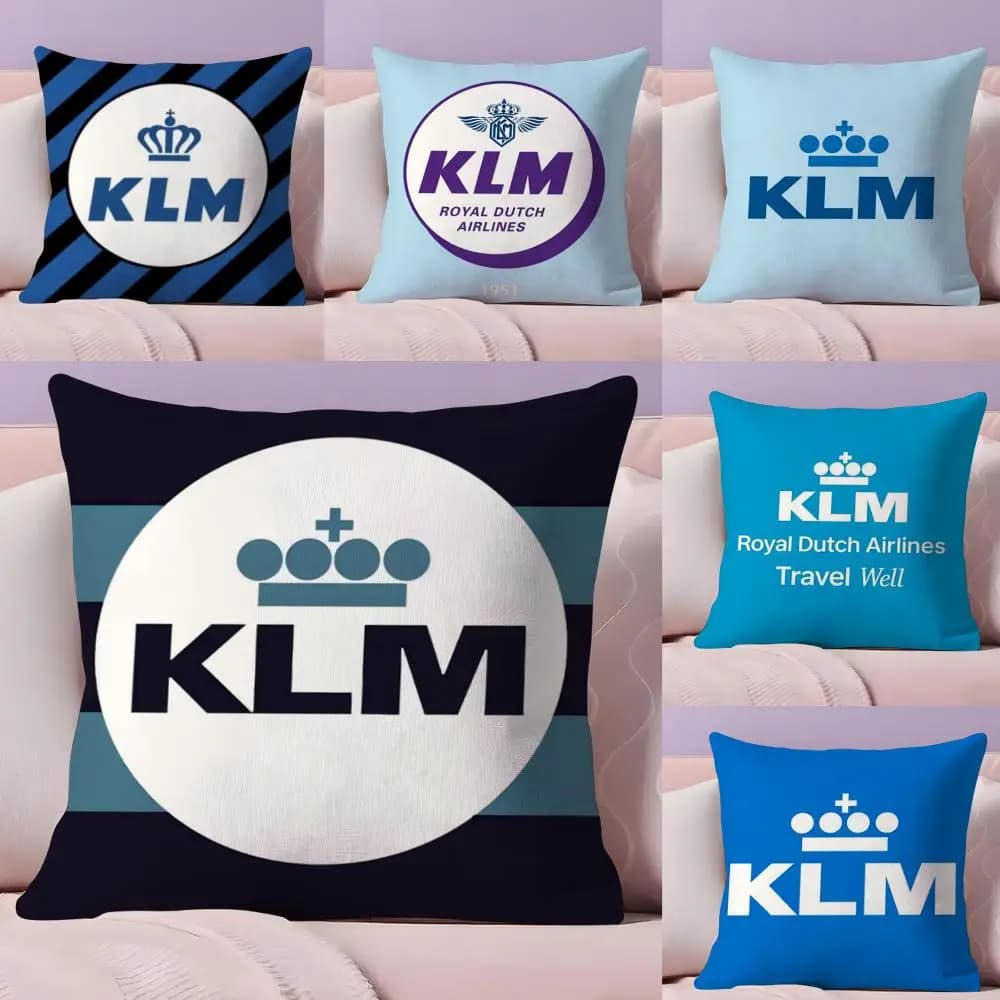 Fodera per cuscino in tessuto felpato con stampa fronte-retro della compagnia aerea olandese K-Klm R-Royal Dutch Airlines, con cerniera invisibile, per decorazioni domestiche