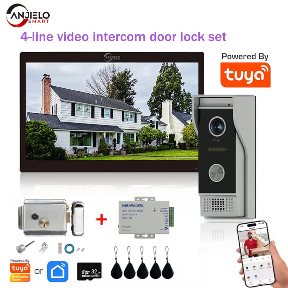 ANJIELO Tuya Smart 1080P Video intercom with lock, IC card unlocking function, suitable for video intercom systems with metal doorbell