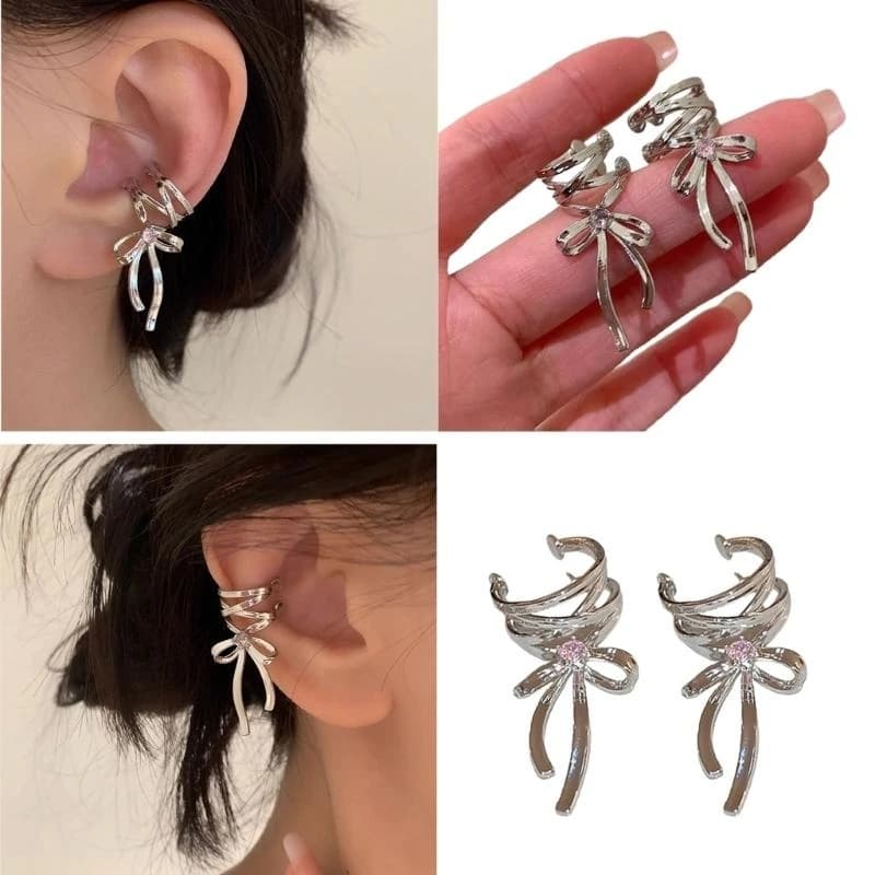 Stylish Silver Color Bowknot Ribbon Ear Cuff Accessory Eye Catching Ear Clips