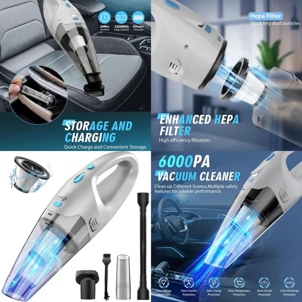 Aspirapolvere Portatile Ricaricabile con Luce LED e Accessori per Peli di Animali Domestici, Casa, Auto e Pulizia dell'Ufficio