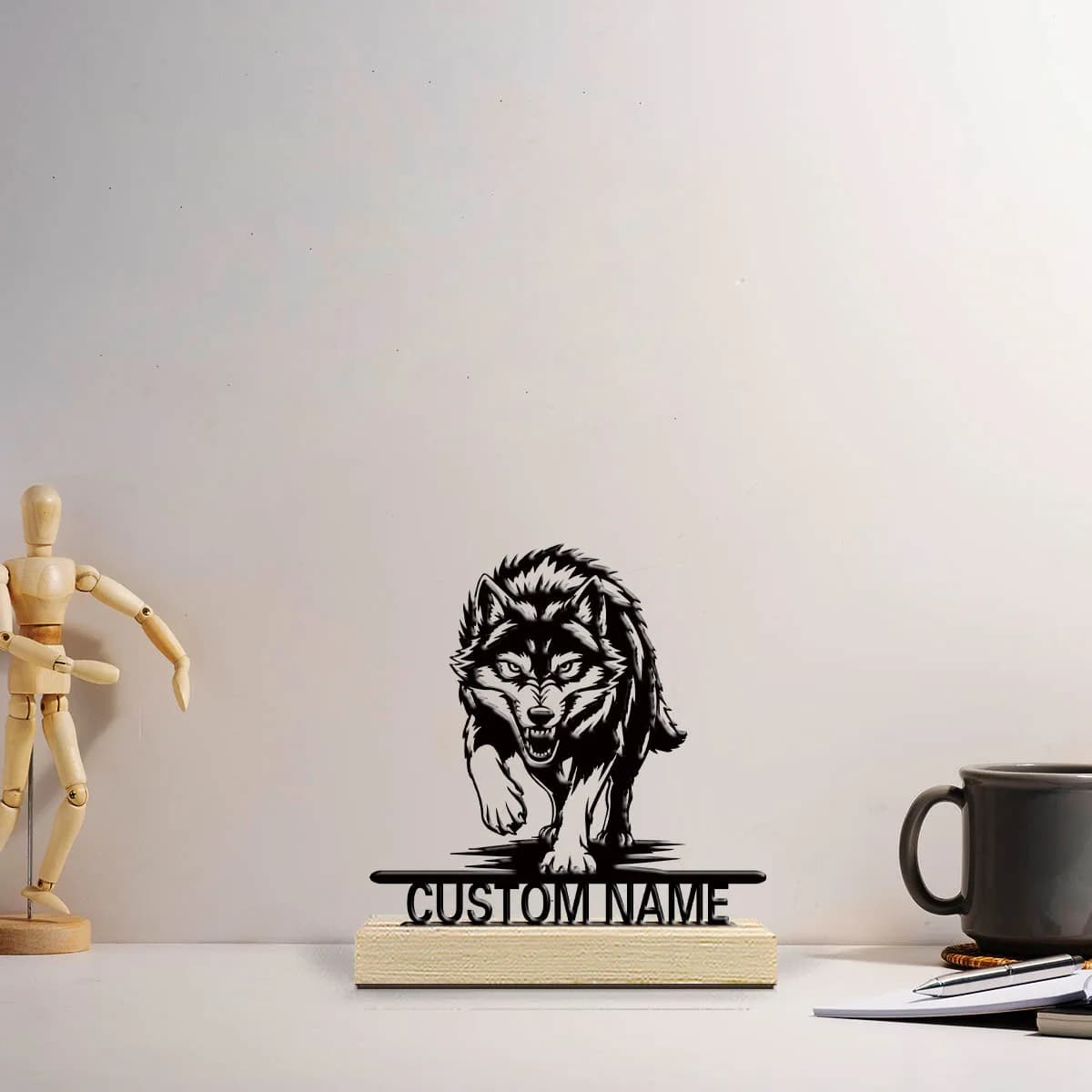 1pc Unique Personalized Metal Statue Ornaments Custom Name Equipped with A Wooden Base Perfect for Home or Office Decoration