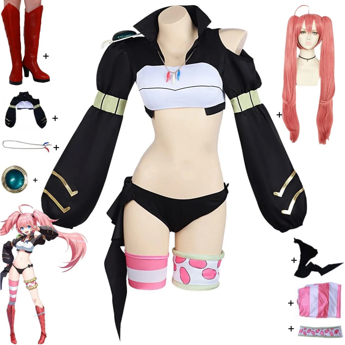 Anime That Time mi sono reincarnato come Slime Milim Nava Costume Cosplay corto cappotto nero parrucca scarpe donna Sexy Kawaii Party Suit