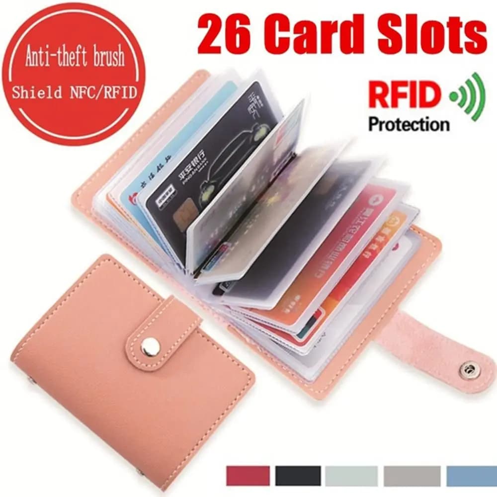 26 slot per schede RFID Blocking portafoglio per carte di credito da donna in pelle PU portafoglio per carte di credito carino di moda per portacarte