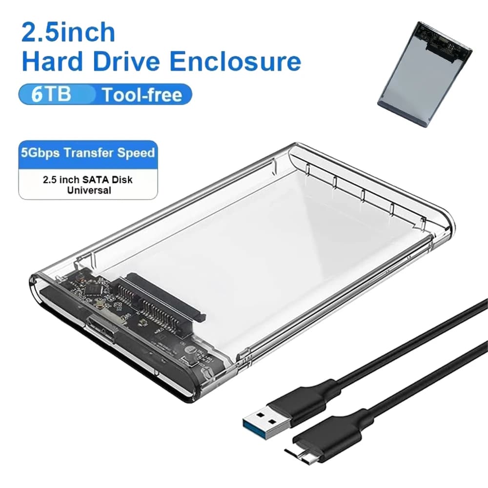 Custodia per disco rigido esterno USB 3.0 da 2,5 pollici SATA a USB 3.1 Custodia per HDD SSD Installazione gratuita UASP 6TB Supporto Velocità 5 Gbps