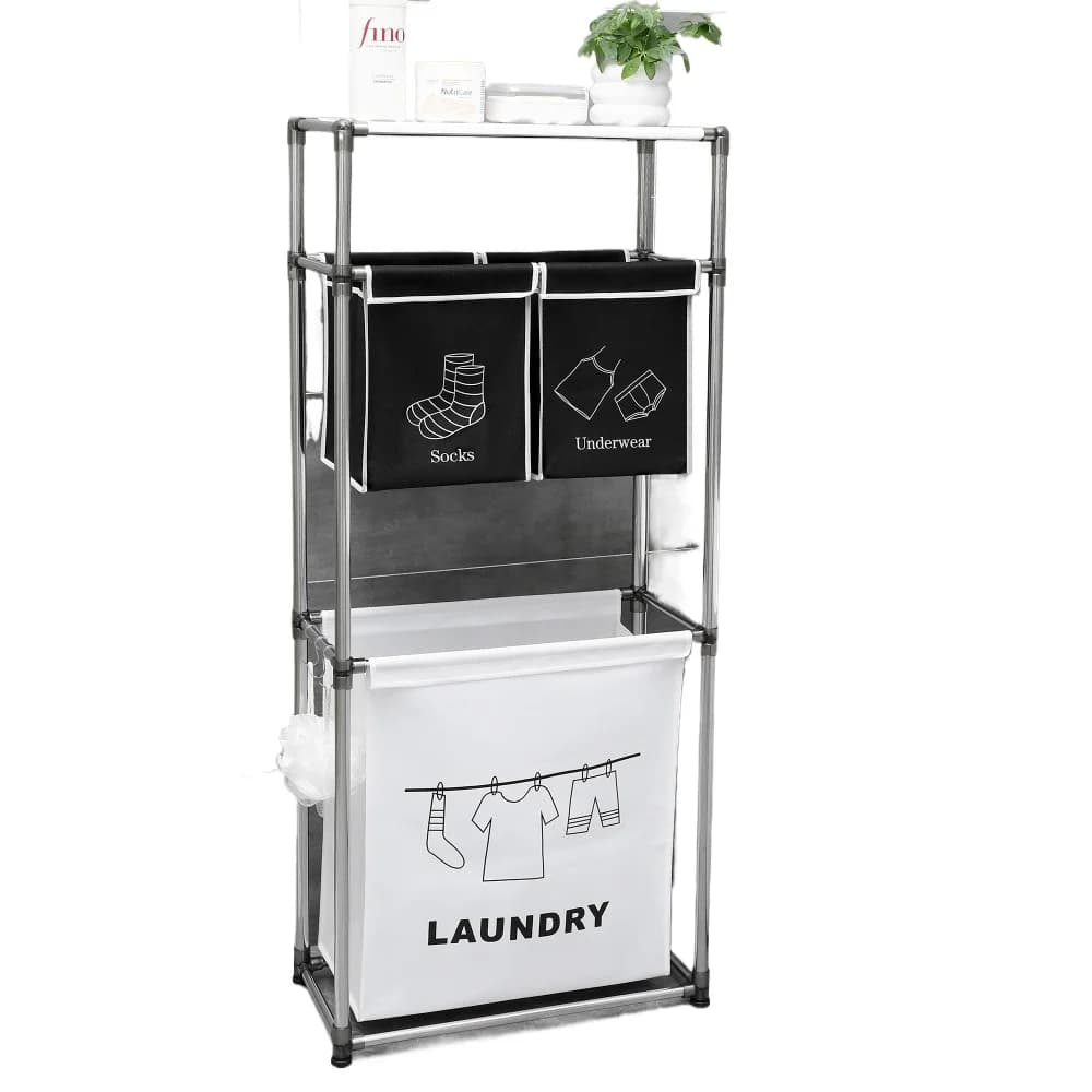 Laundry Hamper 3 Tier Laundry Sorter with 4 Removable Bags for Organizing Clothes, Laundry, Lights, Darks ,Three hooks