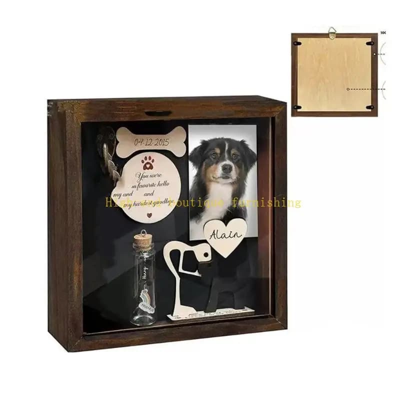 L9nb Pet Memorial Gift Shadows Box Collar Thought Frent Frame Dog Sculpture
