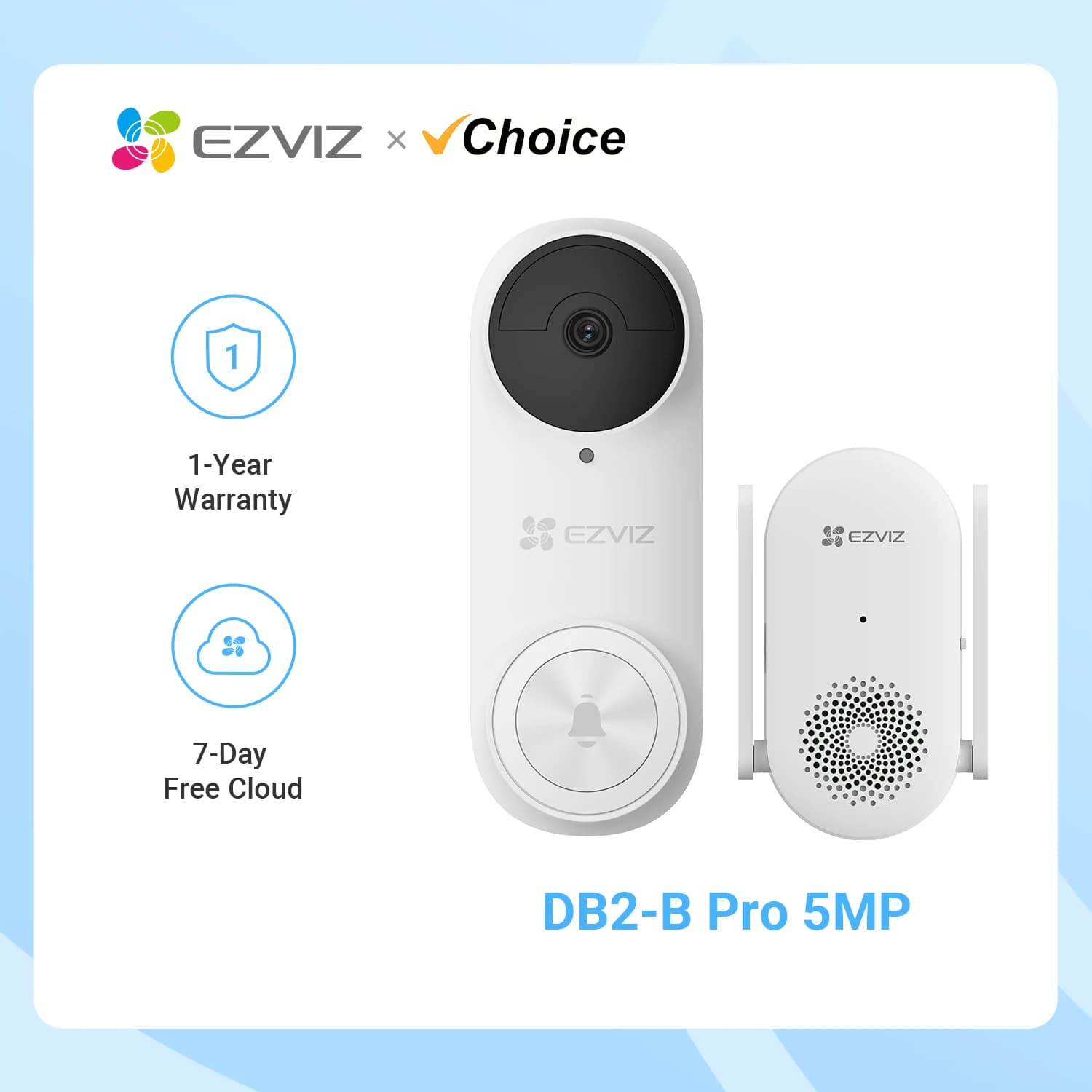 Kit campanello Video Wireless EZVIZ DB2-B Pro 5MP con batteria da 5200mAh, campanello WiFi incluso, movimento PIR e rilevamento umano, resistente alle intemperie