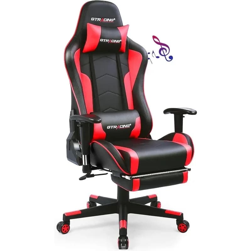 Sedia da gioco con poggiapiedi Altoparlanti Sedia da videogiochi Musica Bluetooth Scrivania da ufficio ergonomica per computer resistente