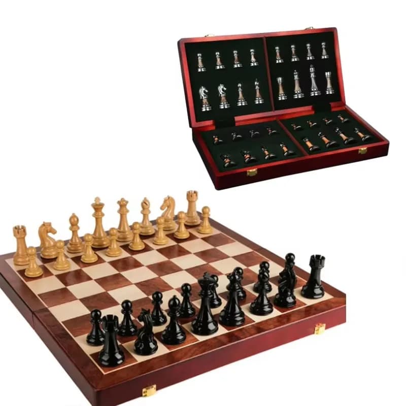 Set di giochi di scacchi in legno magnetico di lusso Set di rame puro Set di scacchi in legno pieghevole Gioco da tavolo portatile fatto a mano