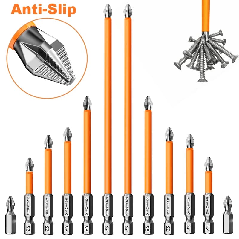 Set di punte per cacciavite magnetiche antiscivolo, punte in acciaio legato S2 resistenti agli urti - 3/6/12 pezzi, adatte per trapani elettrici