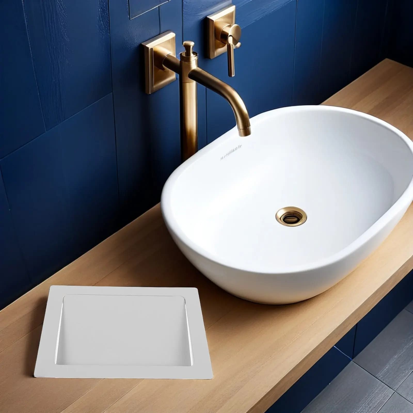 Rectangular Recessed Garbage Can Lid Stainless Steel Built-in Trash Bin Flap Cover Kitchen Bathroom Countertop Waste Basket