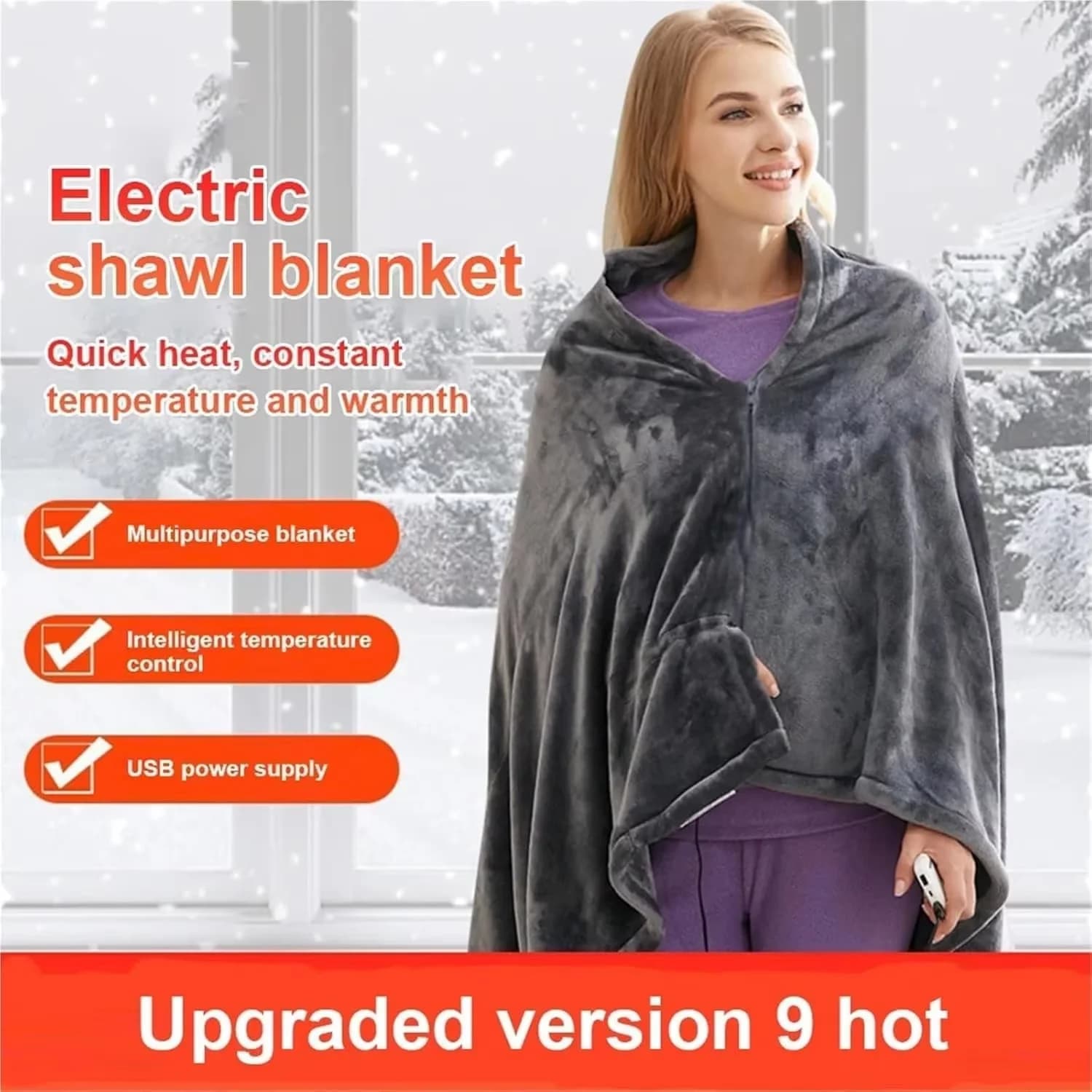 Coperta elettrica indossabile portatile 3 livelli di riscaldamento Riscaldamento USB Coperta calda invernale Home Office Riscaldamento esterno Materassi lavabili