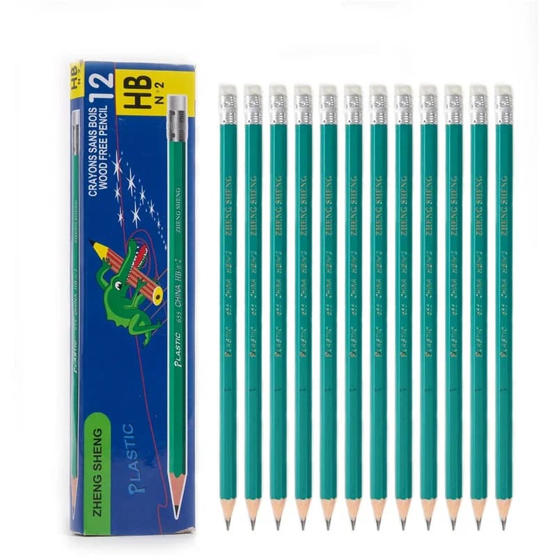 12 Pieces/Set HB Plastics Lead Pencils with Eraser Students Writing Sketch Drawing Wood Pencils for Children