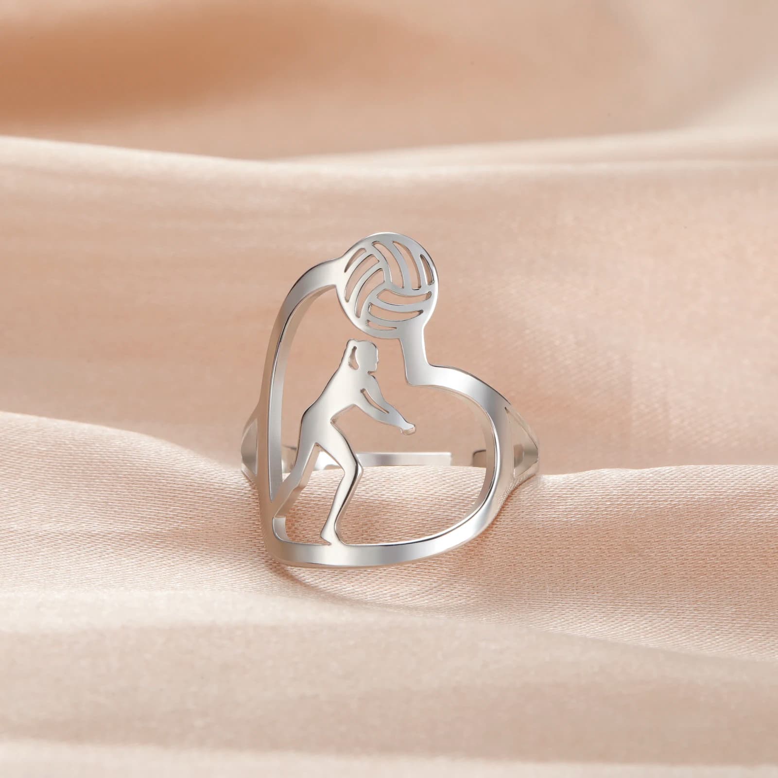 Unift Sportsman Playing volley Ring anello aperto a cuore in acciaio inossidabile Fashion Casual Sport Gesture gioielli da donna regalo di squadra