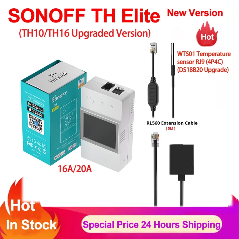 Sonoff TH Elite 16A 20A Wifi Intelligent temperature and humidity switch WTS01 THS01 Sensor RL560 via APP eWelink Alexa Google Home
