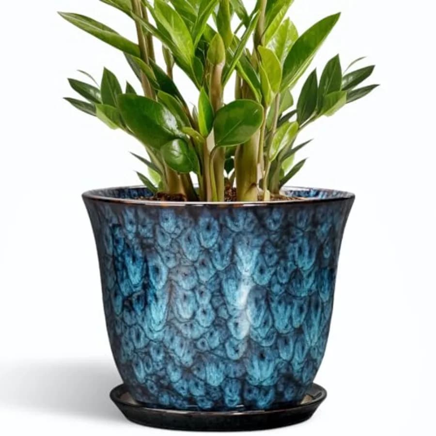 Vaso per Piante - Fioriera in Ceramica con Foro di Drenaggio e Sottovaso, Vasi Rotondi per Esterni, Fioriera Decorativa Moderna