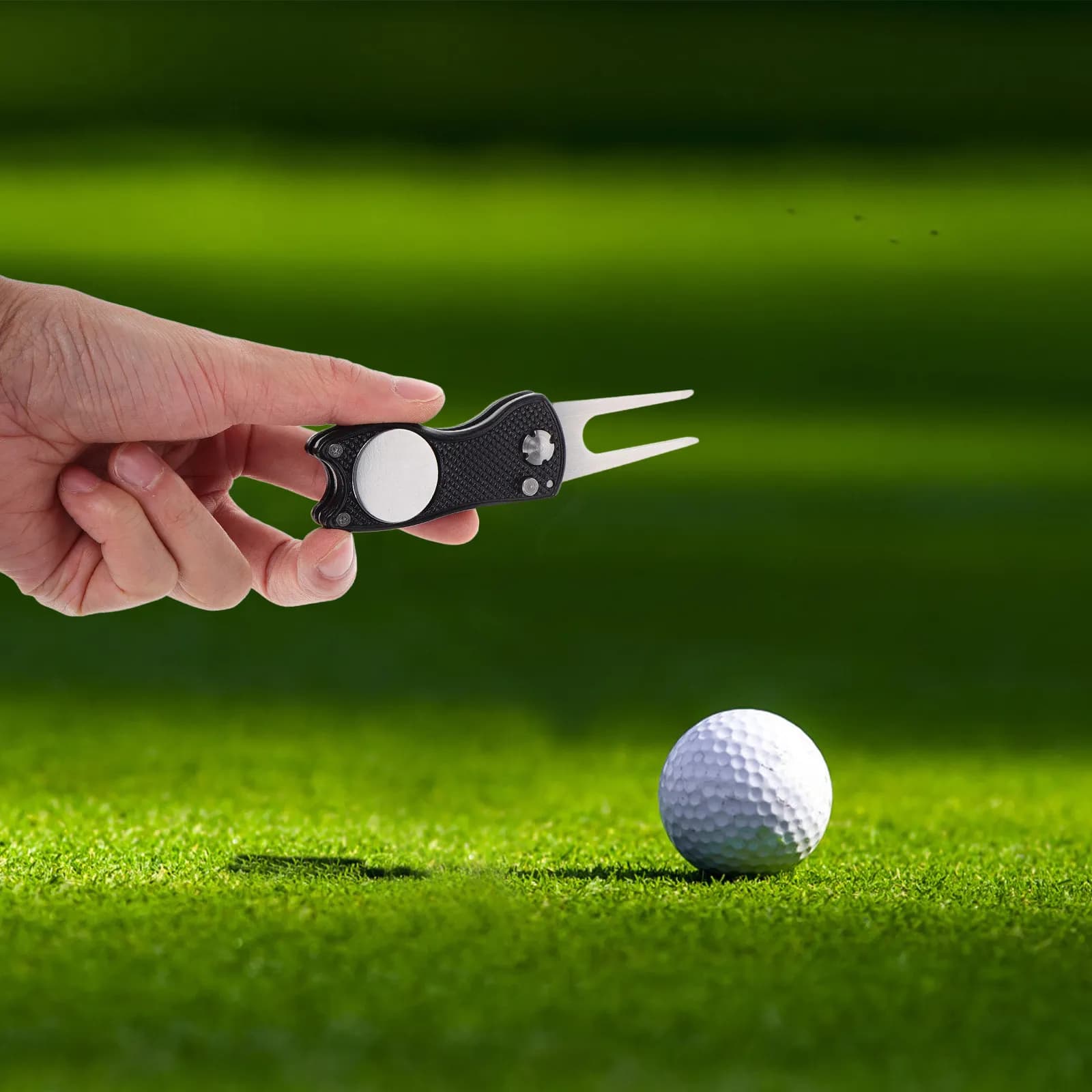 Golf Divot Repair Tool Foldable Aluminum Alloy Ball Marker Fork Compact Portable Divot Fixer for Golf Training