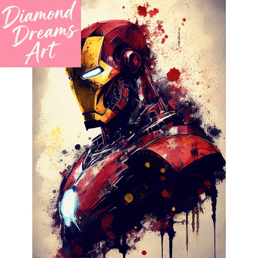Set Pittura Diamante Fai da Te Marvel, Mosaico Diamantato 5D Rotondo Completo di Iron Man Cartone Animato, Ritratto Marvel, Regalo per Bambini