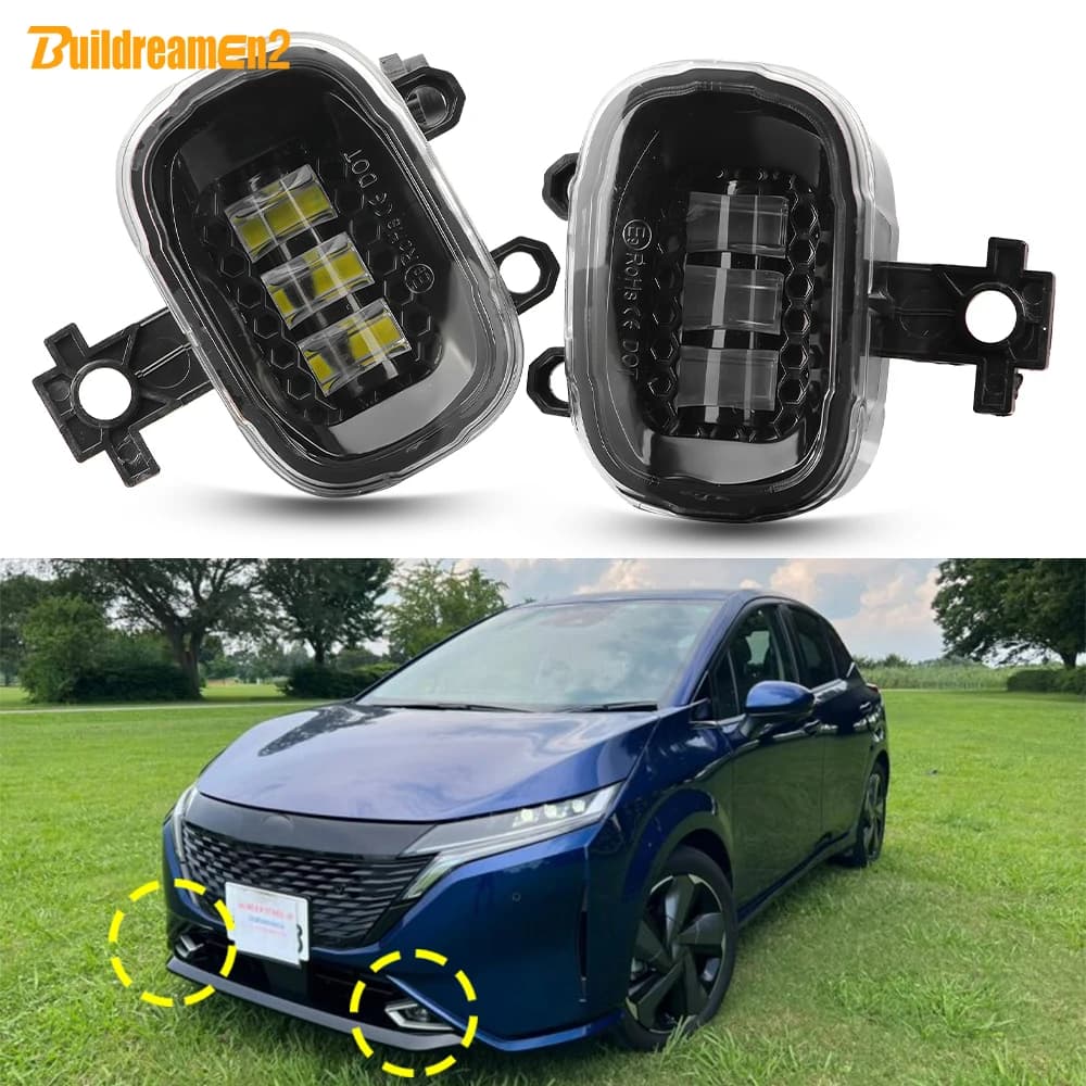 2 Pcs 30W Car Fog Light Assembly DRL For Nissan Note Note Aura E13 2021-2025 (Not Fit Nismo) H11 Canbus LED Fog Lamp Daylight