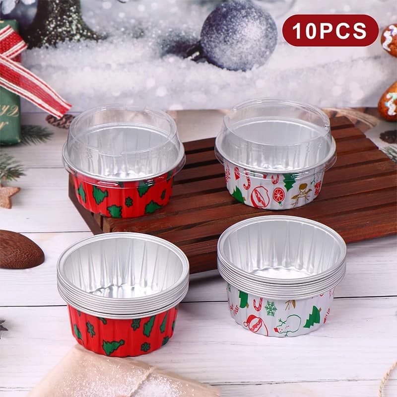 10 pezzi riutilizzabili rotondi in foglio di alluminio tazza di latta con coperchi budino torta stampo friggitrice ad aria scatola di carta stagnola stoviglie da esterno