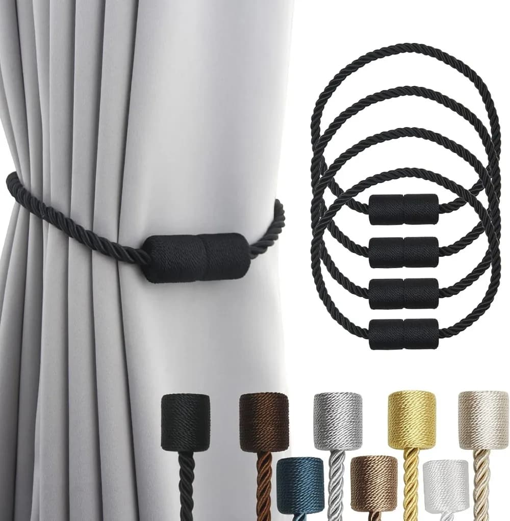 Confezione da 4 fermacravatte magnetiche per tende: stile corda resistente ed elegante, nero