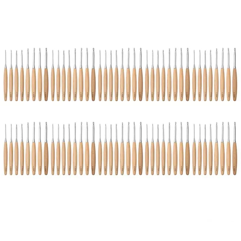 SEWS-80Pcs Wood Crochet Hooks 3.0Mm-6.5Mm, Ergonomic Handle Crochet Hooks Set