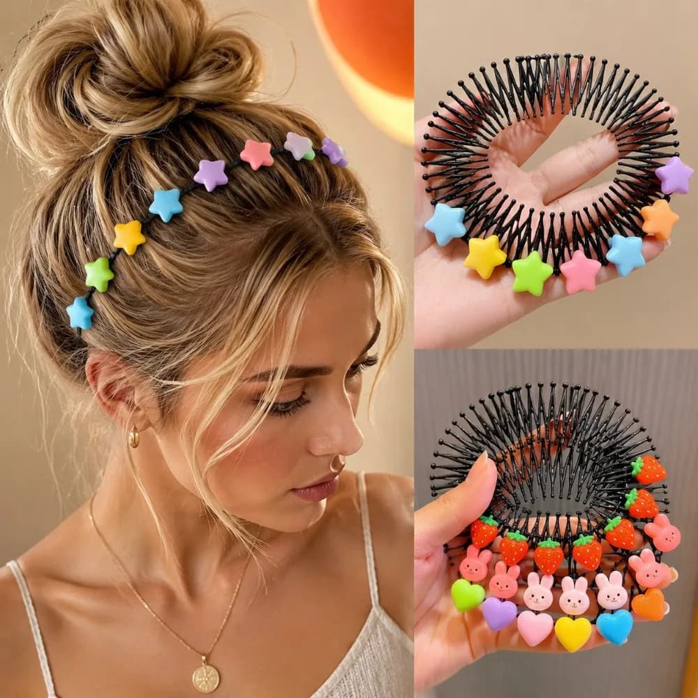 2pcs star-shaped colorful hair comb, hair tie for detangling, and hair clips - the ultimate hair management tool for messy hair