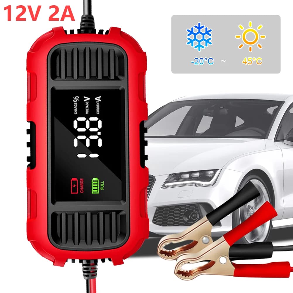 12V battery maintenance charger 2A Maintenance Digital Display Lead Charger for Motorcycle Car for Motorcycle Batteries