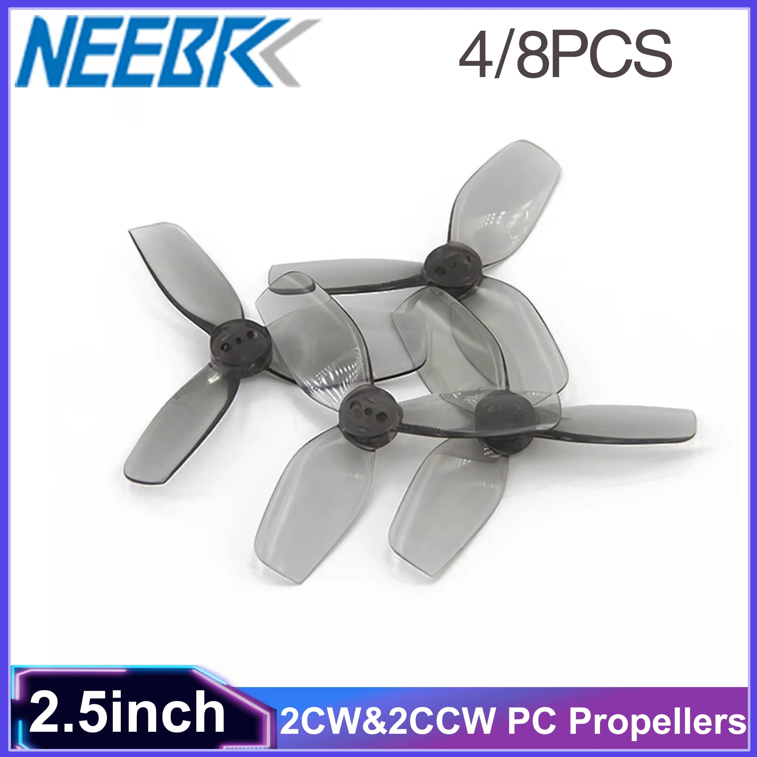 4/8PCS NEEBRC 2.5 inch 2CW and 2CCW 3 blade PC props Low noise light for RC FPV Drone Air model DIY spare part