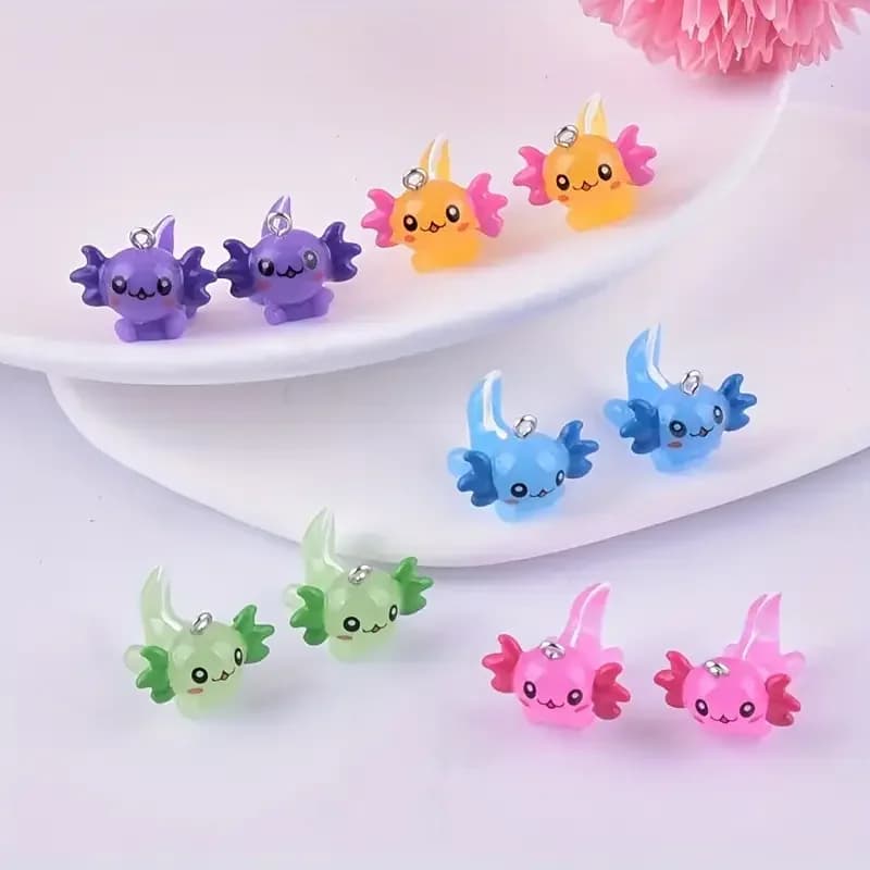 10pcs Cute Resin Axolotl Animal Charms, Pendants Accessories For DIY Earring Necklace Handmade Jewelry Crafts