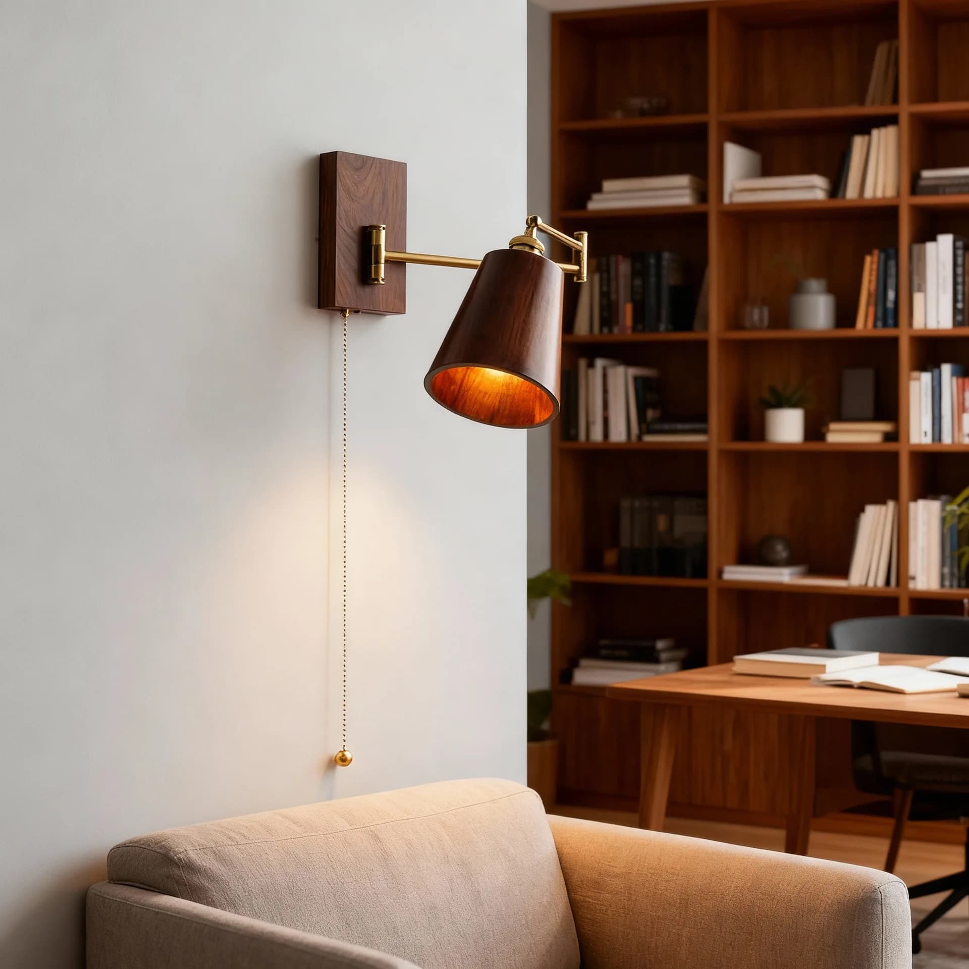Walnut Ash Wood LED Wall Lamp Sconce Beside Pull Chain Switch Plug In Bathroom Mirror Stair Light Home Indoor Lighting Luminaire