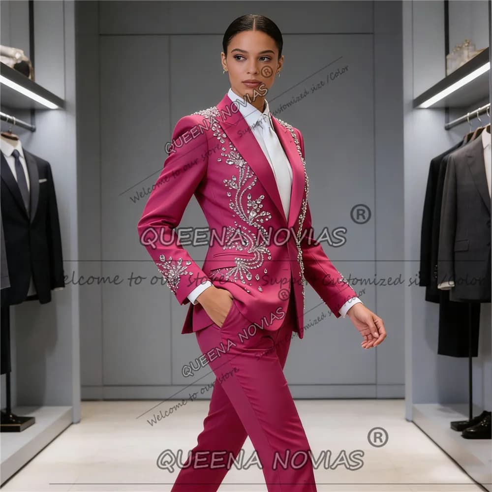 Completi da donna con strass e perline, abiti formali da festa, vestiti personalizzati per la mamma, set 2 pezzi, tailleur monopetto da ballo